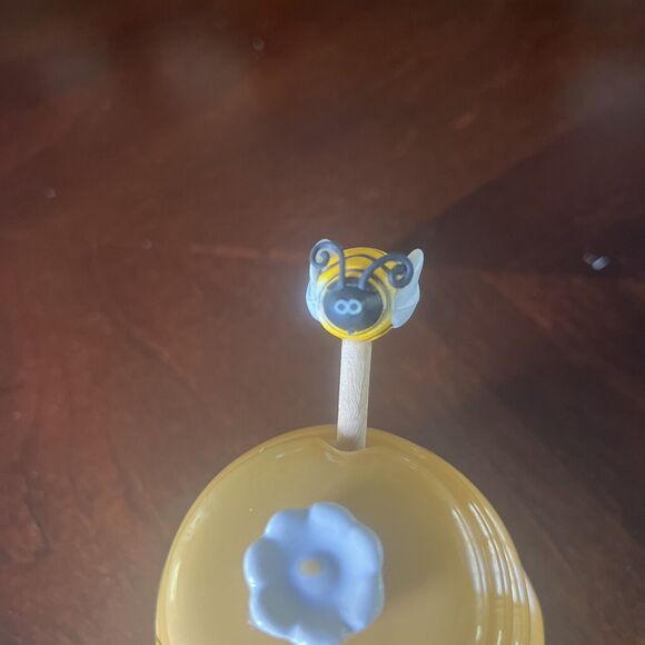 Mini Honey Pot Ceramic Jar & Wood Dipper Beehive with Bumble Bee Flower Lid - Picture 2 of 9